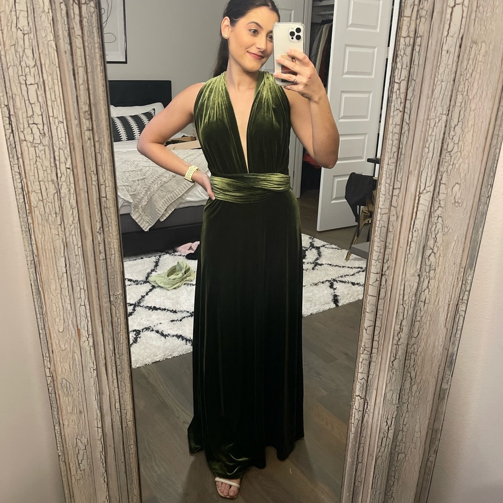 Revelry Micah Velvet Convertible dress -olive color